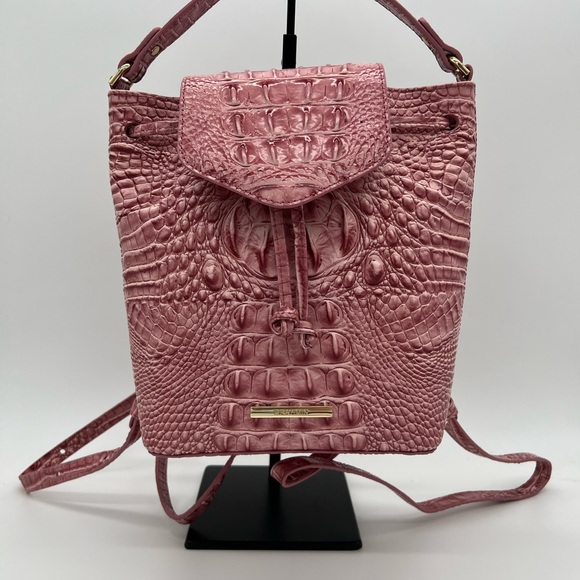 Brahmin Handbags - Brahmin Kendall Pink Croc-Embossed Leather Backpack